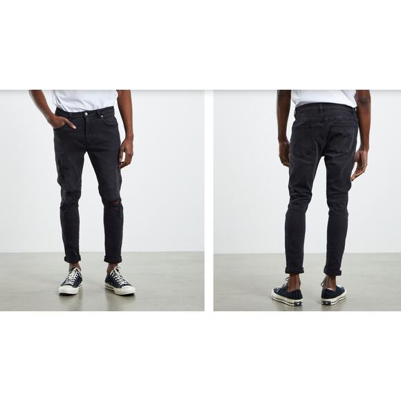 Abrand Dropped Skinny Jeans Debaser Gray Black Shred Distressed Pocket Size 29 - Picture 1 of 9